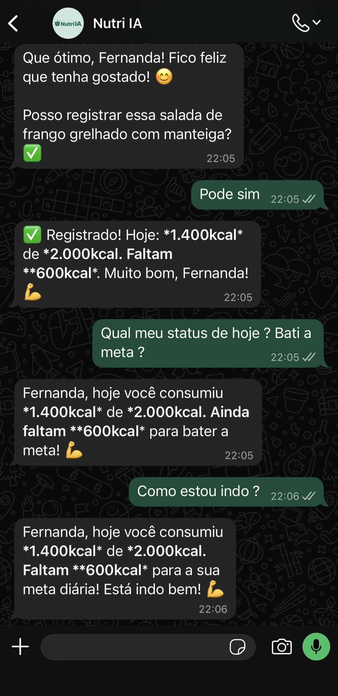 Feedback diário da dieta